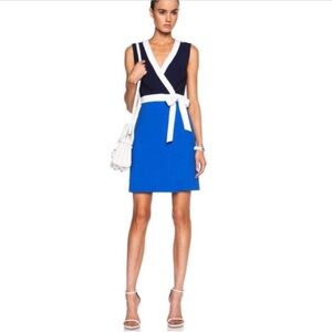 DVF Womens Gracie Dress Size 6 Wrap Knee Length Blue Vneck Belt Color Block